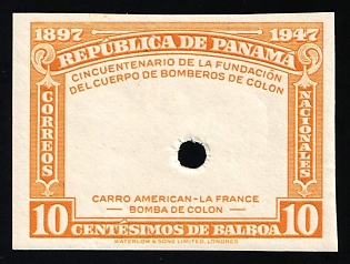 1948 10c Republic of Panama, Imperforate, MISSING Center, Annulated