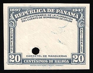 1948 20c Republic of Panama, Imperforate, MISSING Center, Annulated