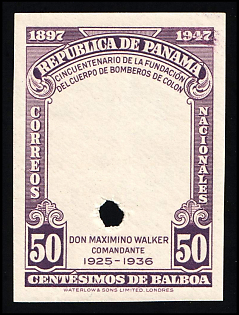 1948 50c Republic of Panama, Imperforate, MISSING Center, Annulated