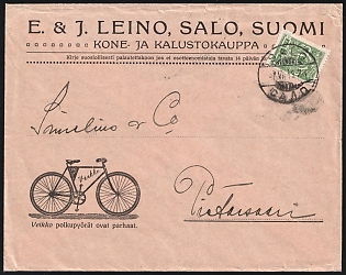 1913 (7 Jul) Russian Finland, Commercial Cover 'E. & J. Leino, Salo, Suomi' from Salo to Rovaniemi, via Jakobstad, Franked with one stamp 2k