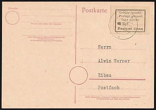 1945 (6 Dec) Unna, Westphalia, Germany Local Post Postcard from Unna to Eibau, Franked with 6pf