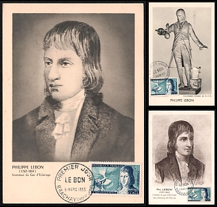 1955 (5 Mar) French Republic, 'Philippe Lebon, Inventor of Illuminating Gas', Commemorative First Day Picture Postcards Collection franked with 5f tied by 'Premier Jour Brachay Le Bon', Thematic Group