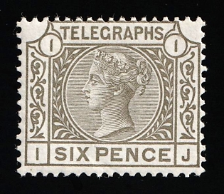1876-81 6d Great Britain, Post Office Telegraph Stamp, Plate Number 1