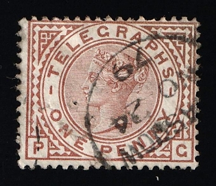 1876-81 1d Great Britain, Post Office Telegraph Stamp, Plate Number 1