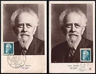 1949 French Republic, 'Jean Perrin, French Scientist and Nobel Laureate', Commemorative Picture Postcards franked with 8f, Thematic Group