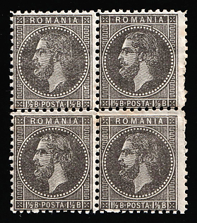 1879 1.5b Romania, Block of Four