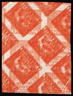 1920 3hrn Ukrainian People's Republic, Ukraine, Imperforate, Multiple print, Block