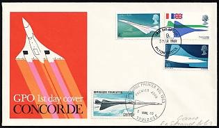 1969 (2-3 Mar) United Kingdom FDC 'CONCORDE' Cover, Franked First Day of Issue with mixed franking of Filton 1.6d, 4d, and 9d and Toulouse (France) 1fr, Airmail