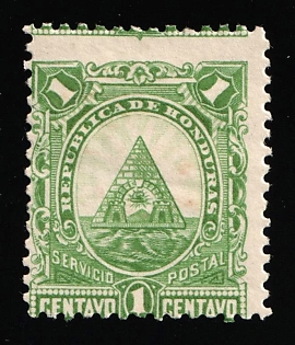 1890 Republic of Honduras, Strongly SHIFTED Perforation