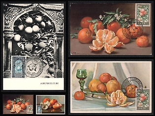 1954 (15 May) French Algeria, French Colonies,  'Agrumiculture. Citrus Farming Day. Botanical Still Life', Commemorative Picture Postcards franked with 15f and 20f, Small Thematic Collection