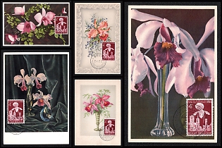 1955 Kingdom of Belgium, 'Ghent Floralies International Exhibition. Orchids' Commemorative Picture Postcards franked with 4fr, Small Thematic Collection