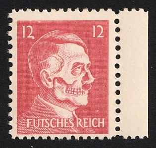 1944 12pf Hitler-Skull, 'Futsches Reich', Private Issue Propaganda Forgery of Hitler Issue, Anti-German Propaganda, Margin