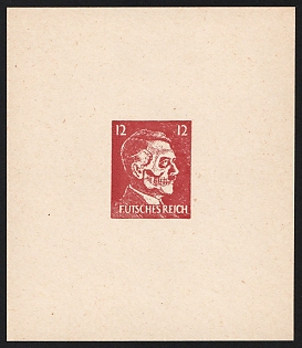 1944 12pf Hitler-Skull, 'Futsches Reich', Private Issue Propaganda Forgery of Hitler Issue, Anti-German Propaganda, Miniature Sheet, Imerforate