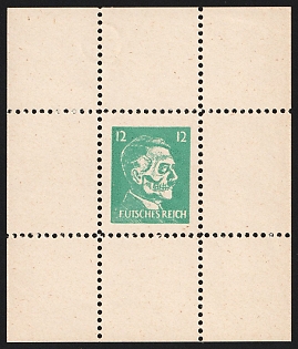 1944 12pf Hitler-Skull, 'Futsches Reich', Private Issue Propaganda Forgery of Hitler Issue, Anti-German Propaganda, Miniature Sheet