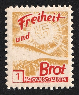 1920-1945 'Freedom and Bread. National Socialists', Nazi Germany Third Reich Propaganda Label Stamp