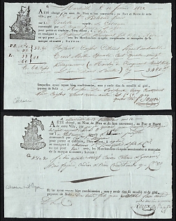 1822 Kingdom of France, 'Maritime Shipping Bills of Lading' Pre-Stamp Documents with Ship Vignettes from Marseille, Thematic Group