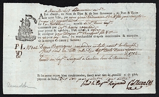 1796 (28 Sept) First French Republic, 'Marseille Maritime Shipping Bill of Lading' Revolutionary Calendar Pre-Stamp Document with Ship Vignettes