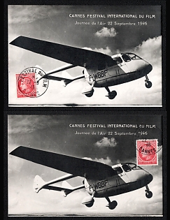 1946 (22 Sept) French Republic, 'Cannes International Film Festival, Aviation Day' Commemorative Picture Postcards franked with 1fr, Thematic Group