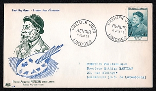 1955 (11 Jun) French Republic, 'Pierre-Auguste Renoir' First Day Cover franked with 30f+15f, tied by 'Premier Jour Limoges' Commemorative Cancellation