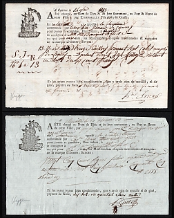 1783-88 Kingdom of France, Maritime Shipping Bills of Lading from Cannes and Marseille, Pre-Stamp Documents with Ship Vignettes, Thematic Group
