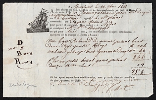 1821 (22 Nov) Kingdom of France, Maritime Shipping Bills of Lading from Marseille, Pre-Stamp Document with Ship Vignettes