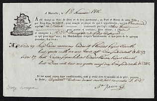 1816 (13 Nov) Kingdom of France, Maritime Shipping Bills of Lading from Marseille, Pre-Stamp Document with Ship Vignettes