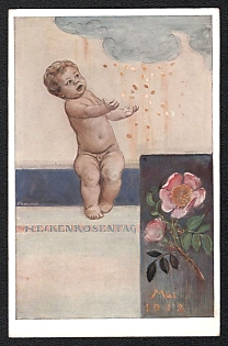1912 Kingdom of Bavaria (Germany), 'Dog Rose Day' Fredrich August von Kaulbach Artwork, Postal Stationary Picture Postcard franked with 5pf, Mint