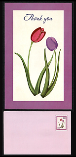 Republic of India, 'Thank You' Red and Purple Tulips, Cover with Matching Folding Greeting Card franked wih 5r, Mint