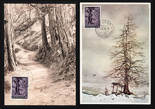 1959 (15 Apr) Principality of Liechtenstein 'Trees', Picture Postcards franked with 20c, tied by Commemorative Cancellation, Thematic Group