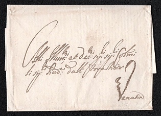 1699 Pre-philatelic stampless letter sheet from Marostica (Italy) to Venetia (Italy), address on front to the "Sindici Delli Sette Comuni"