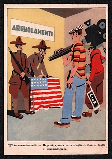 1943 Kingdom of Italy, 'Enlistment Office: Guys, you are wrong this time. This is not about cinematography', Military Picture Postard with violet 'Engineering Command of the 1st Army Corps' unit cachet