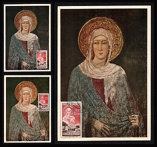 1953 Italian Republic, 'Fresco of Mary Magdalene and Religious Art', Picture Postcards franked with 25l, tied by Commemorative Cancellations, Thematic Group