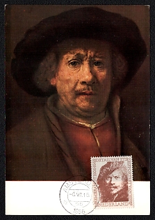 1956 (6 June) Kingdom of the Netherlands, 'Self-Portrait by Rembrandt van Rijn' Picture Postcard franked with 10c