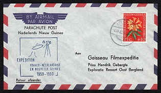 1960 (26 Dec) Netherlands New Guinea, 'Gaisseau Film Expedition', Commercial Airmail Cover from Hollandia (Jayapura, New Guinea) to Waris franked with 25c+10c (Scott B21), tied by Commemorative Cancellation