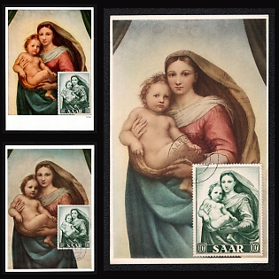 1949 Saar Protectorate, Germany, 'Sistine Madonna' Picture Postcards franked with 10f, Thematic Group