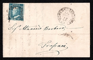 1859 (27 Jun) Letter sheet from Palermo (Italy) to Trapani (Italy), franked by 2Gr (Sicily, Italy) canceled by black fancy mute cancel. No arrival postmark.