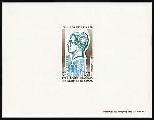 1975 150fr, Andre-Marie Ampere, French Afar and Issa Territory, Airmail, Epreuve de Luxe, Deluxe Proof Sheetlet