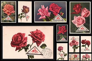 1952 Republic of San Marino, 'Flora. Roses', Airmail Picture Postcards, tied by Commemorative Cancellation, Small Thematic Collection