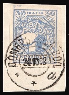 1918 30sh on Piece, Ukrainian People's Republic, Ukraine, Dombrovytsia Postmark, Signed