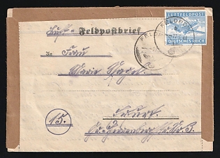1941 (17 May) Third Reich, Germany, Military Airmail Field Post Feldpost Letter Cover to Furth, via Postal collecting station in Vienna (Austria), franked with Airmail stamp, Field post number 'L 36516', handstamped registration marking '15'