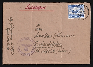1942 (3 May) Third Reich, Germany, Military Airmail Field Post Feldpost Cover to Hohenbuchen, franked with Airmail stamp, violet round Official seal 'Office Field post number L 03721', red crayon postal marking