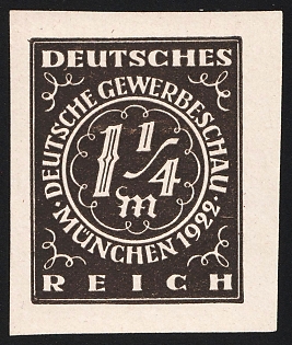 1922 1.25m German Trade Exhibition in Munich, Weimar Republic, Germany, Black Proof