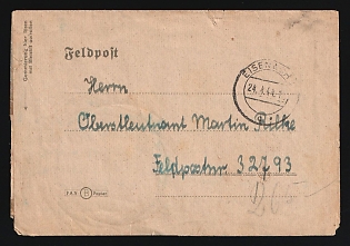 1944 (24 Apr) Third Reich, Germany, Military Mail Field Post Feldpost Stampless free tariff Fieldpostcard from Eisenach to the field post office, Field post number '32793'