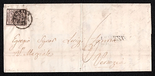 1852 (29 Fed) Letter sheet from Roma (Papal States, Italy) to Venezia (Kingdom of Lombardy-Venetia), franked by 5b (Papal States, Italy), canceled by Roma postmark. Handwritten due rate "6". Arrive in Venezia March 1, 1852