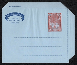 1953 Colony of Aden, Queen Elizabeth II, British Colony, Blue Postal Stationery Airmail Cover franked with 50c, Mint