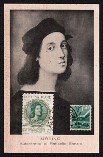 1943 State of the Vatican City, Italian Republic, 'Raphael. Self-Portrait', Commemorative Picture Postcard franked with 1l