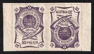 1920 2x30r Blagoveshchensk, Amur, Russia, Civil War, Tete-beche Horizontal Pair, 1st edition, Margins