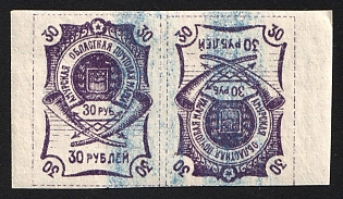 1920 30r Blagoveshchensk, Amur, Russia, Civil War, Tete-beche Horizontal Pair, 2nd edition, Annulated