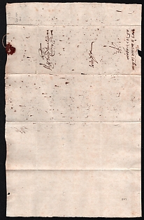 1583 (29 Aug) Pre-philatelic stampless international merchant letter sheet from Venice (Italy) to Nuremberg (Germany), merchant handwritten notations, red wax seal on reverse, addressed to Mag.co Signor Bartholomeo Viatis in Nuremberg. Arrive in Nuremberg September 10, 1583