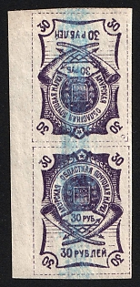 1920 30r Blagoveshchensk, Amur, Russia, Civil War, Tete-beche Vertical Pair, 1st edition, Margin, Annulated